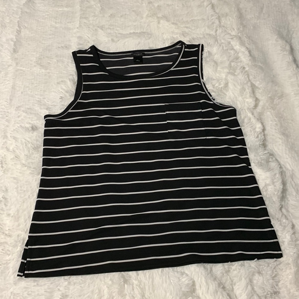 Any Taylor Factory Sleeveless Top, Size L, Black/White Striped